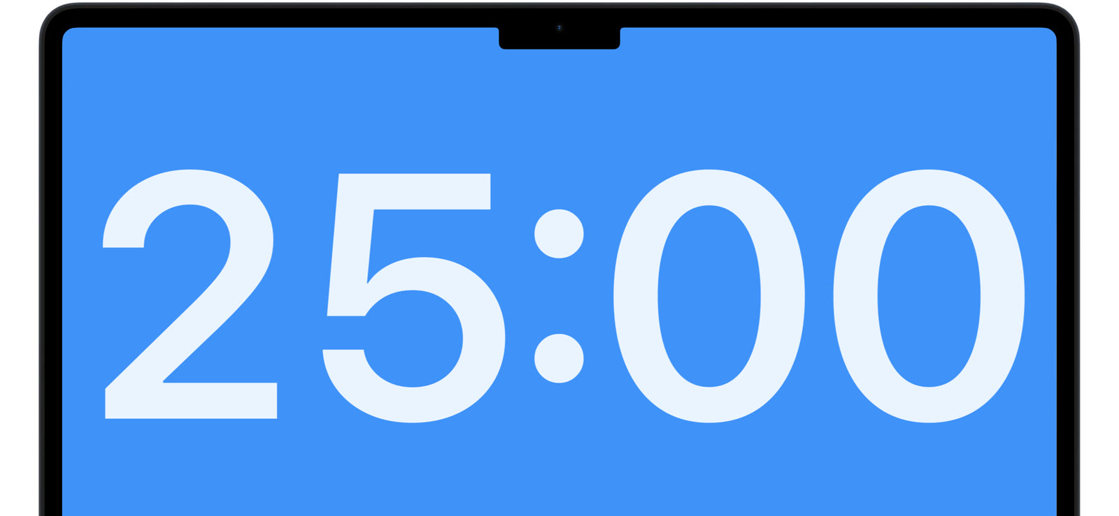 A large full screen countdown timer reading 25:00.