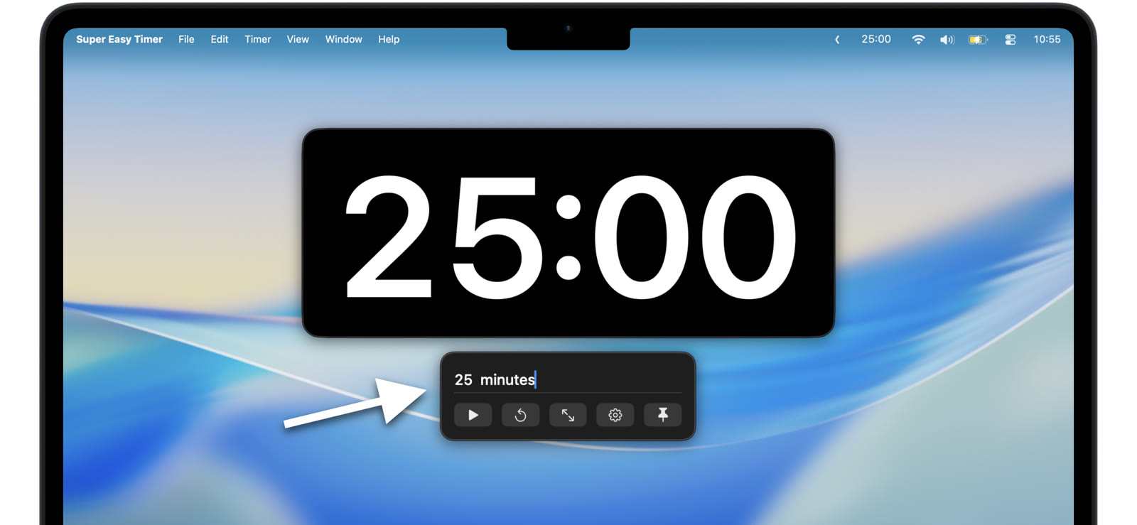 Typing a duration to start the timer.